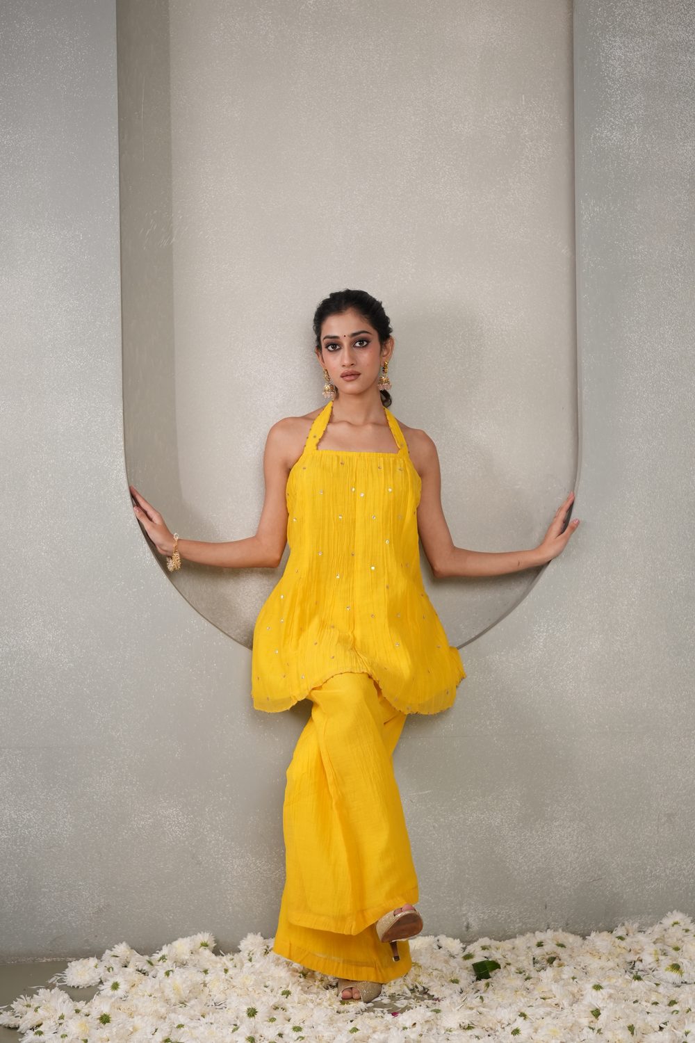 Sunehri Slouch Yellow co-ord set — styled front view